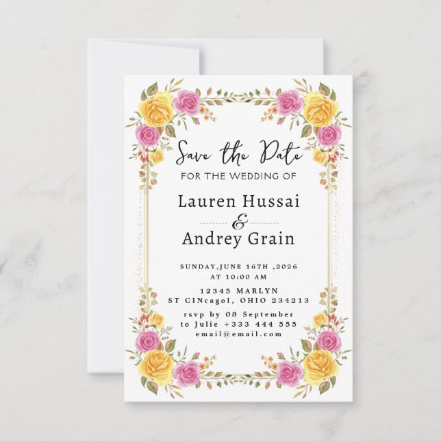 Floral Wedding Save the Date Invitation (Vorderseite)