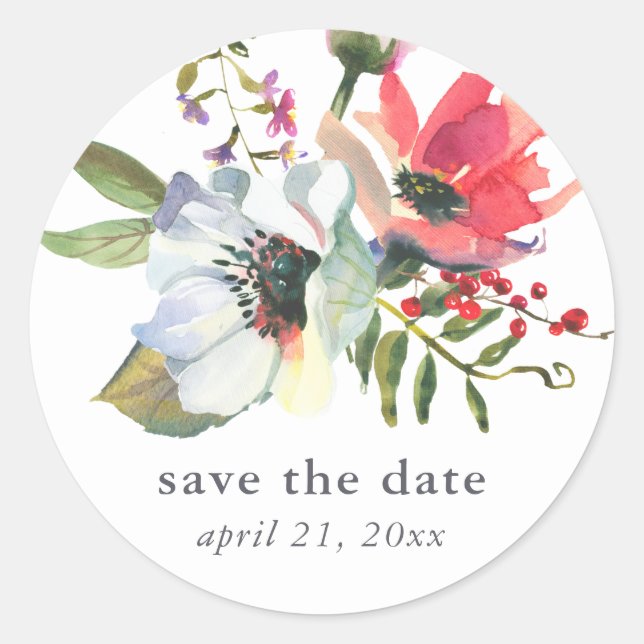 Floral Wedding Save the Date Sticker (Vorderseite)