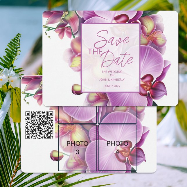 Floral Wedding Save the Date Vier Foto & QR Code (Von Creator hochgeladen)
