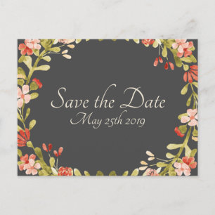 Floral Wedding Vows Save the Date Postcard Grau Ankündigungspostkarte
