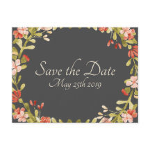 Floral Wedding Vows Save the Date Postcard Grau