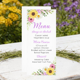 Floral Wedding Wildflower Sunflower Daisy Menu Werbekarte
