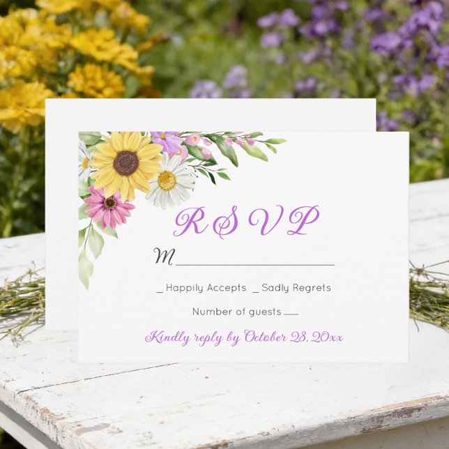Floral Wedding Wildflower Sunflower Daisy RSVP (Von Creator hochgeladen)