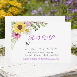 Floral Wedding Wildflower Sunflower Daisy RSVP Karte