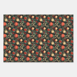 Floral Weihnachten Chic Muster Red Green Gold Geschenkpapier Set