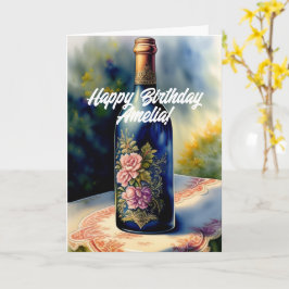 Floral Weine Flasche Geburtstag Karte