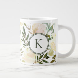 Floral weiß und grün romantisch Jumbo-Tasse