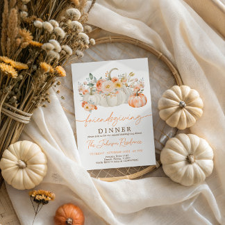 Floral-weiße Pumpkin-Friendsgiving-Einladung Einladung