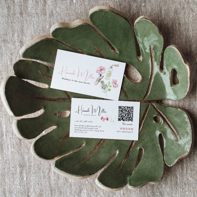 Floral Wellness Weibliche Gesundheit & Fitness QR  Visitenkarte (Von Creator hochgeladen)