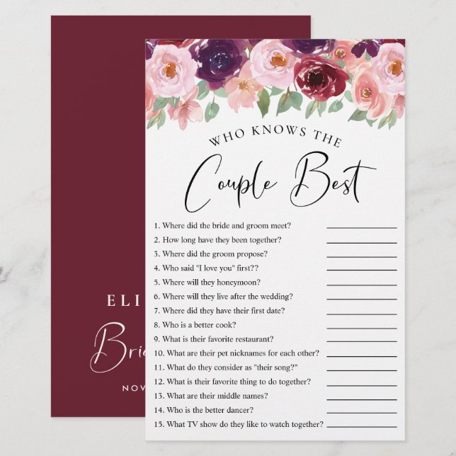 Floral Wer kennt das Paar Beste Dusche Spiel (Vorne/Hinten)