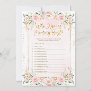 Floral Wer Mommy Best Baby Shower Game Card kennt Einladung