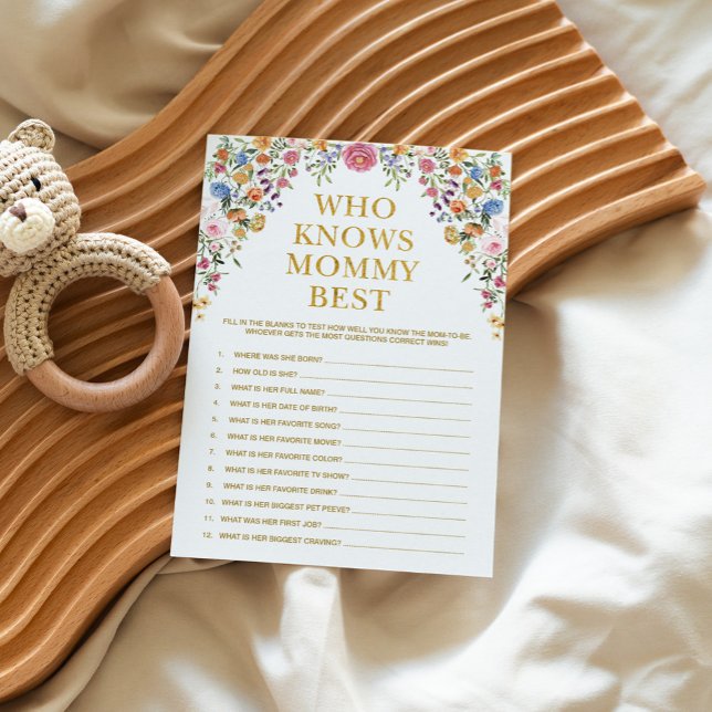 Floral Wer Mommy Best Baby Shower Game Card kennt Einladung (Von Creator hochgeladen)
