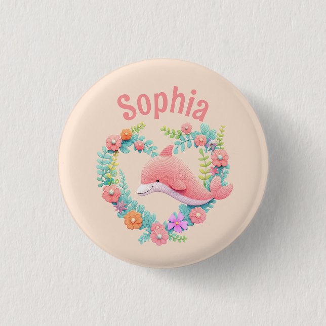 Floral Whale Herzname Liebe Button (Vorderseite)