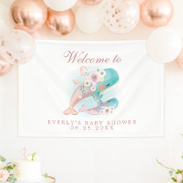 Floral Whales Girl Baby Dusche Willkommen Banner