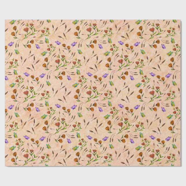 Floral Whimsical Gift Wrapping Paper Geschenkpapier (Flach)