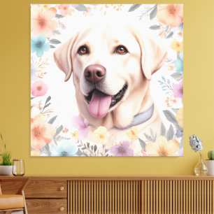 Floral Whimsical Labrador Retriever Illustration Leinwanddruck