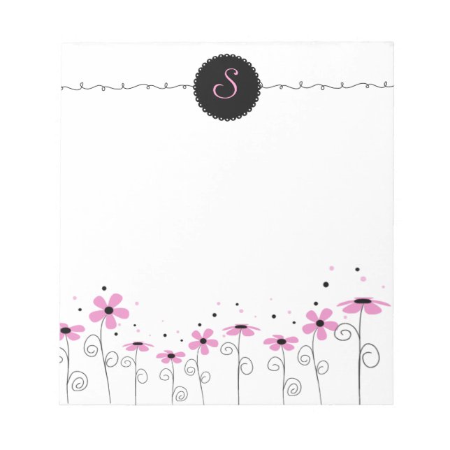Floral Whimsy angepasstes Monogram Notepad Notizblock (Vorderseite)