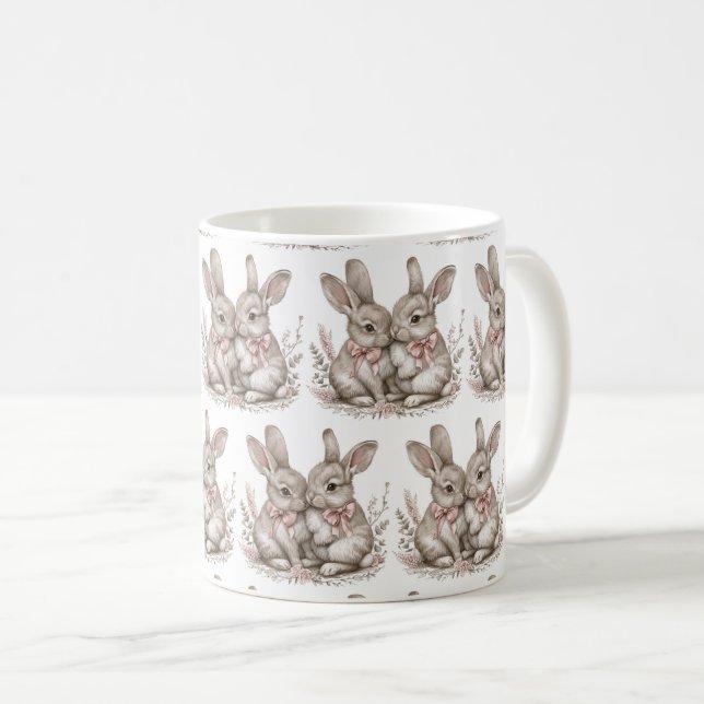 Floral Whisker Wonderland: Sonnige 🌸 🐰 Kaffeetasse (VorderseiteRechts)