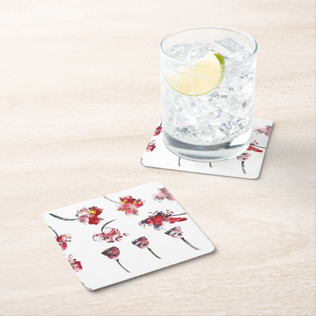 Floral Whispers -Abstract Acrylic Hibiscus & Rose Rechteckiger Pappuntersetzer (Vor Ort)