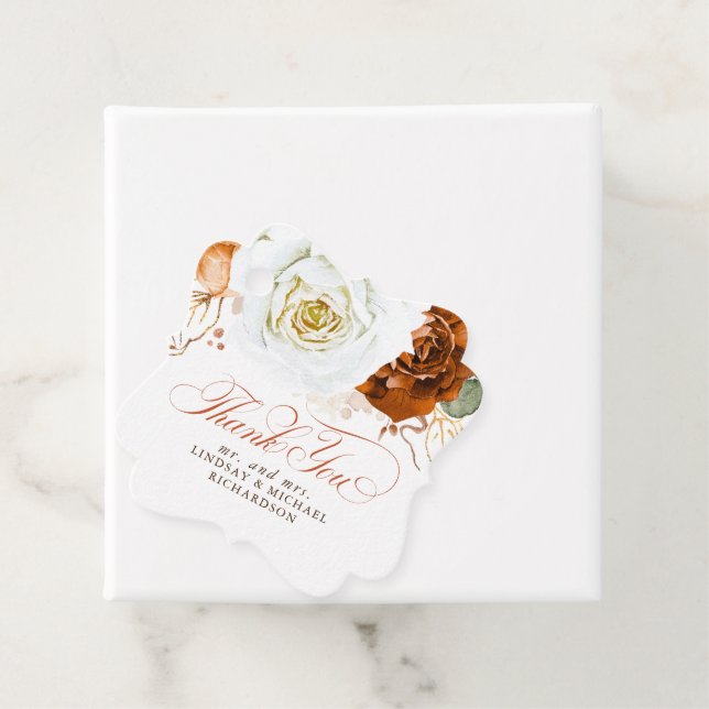Floral White and Terracotta Fall Wedding Thank You Geschenkanhänger (Beispiel)