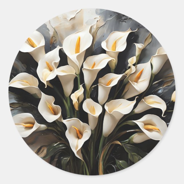 Floral White Calla Lily Runder Aufkleber (Vorderseite)