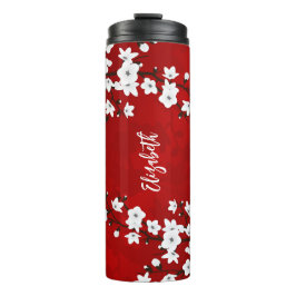 Floral White Cherry Blossom Monogramm Ihr Name Thermosbecher