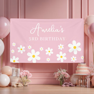 Floral White Daisy Party Begrüßungsbanner Banner