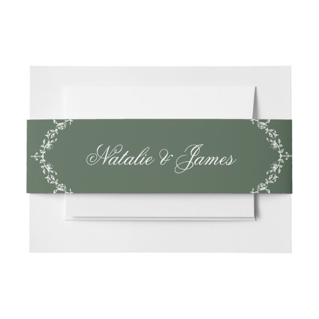 Floral White Emerald Green Old Money Fancy Wedding Einladungsbanderole (Vorderseite Beispiel)