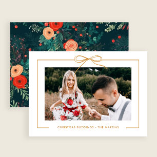 Floral White Gold Bow Gerahmtes Foto Weihnachten