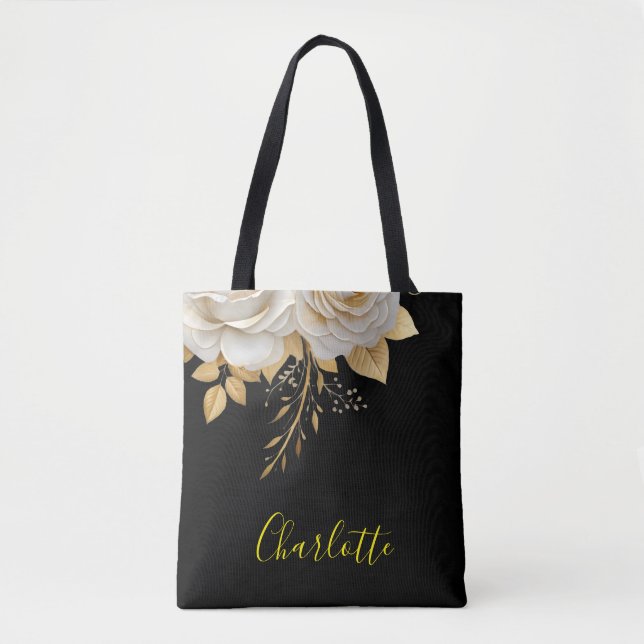 Floral White & Gold Custom Tote Bag - Perfektes Ge (Vorderseite)