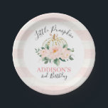 Floral White Gold Pumpkin Birthday Party Pappteller<br><div class="desc">Floral White Gold Pumpkin Geburtstagsparty Paper Plate

Süßes Blumengebäck zum Geburtstag Kürbis oder Herbst Thema Papierteller mit einem weißen und goldenen Kürbis und eine kühne rosa Blumenarrangements.  Diese gebürtige Geburtstagsfeier zum Thema Kürbis ist ideal für eine kleine Geburtstagsfeier eines Mädchens im Herbst oder Herbst.</div>