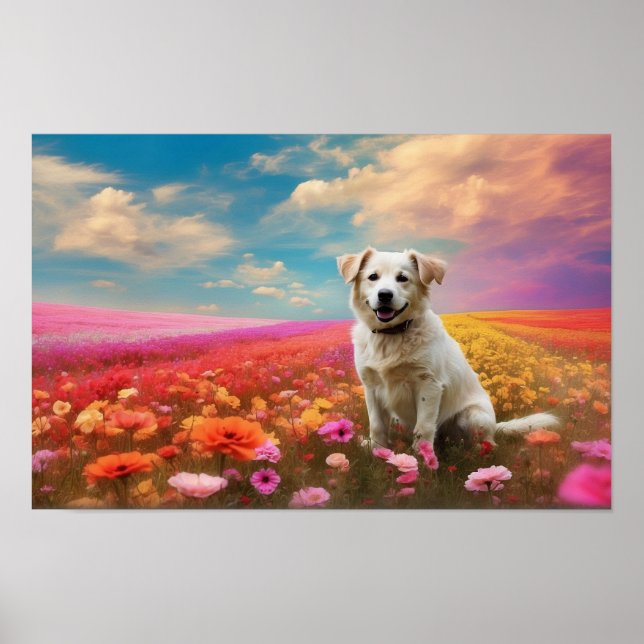 Floral White Labrador zum Herunterladen Poster (Vorne)