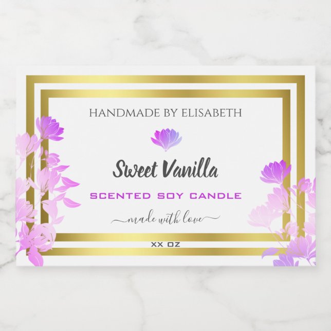 Floral White Lila Gold Packaging Labels Lebensmitteletikett (Einzelnes Label)
