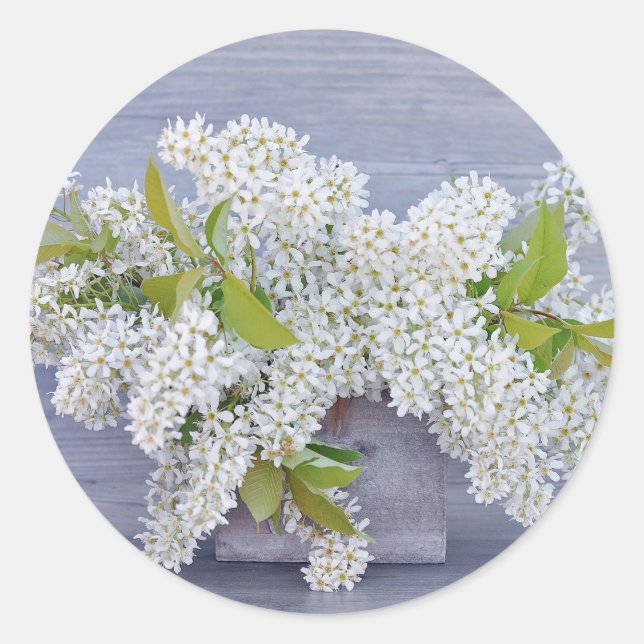 Floral White Lilacs Bouquet Foto Runder Aufkleber (Vorderseite)