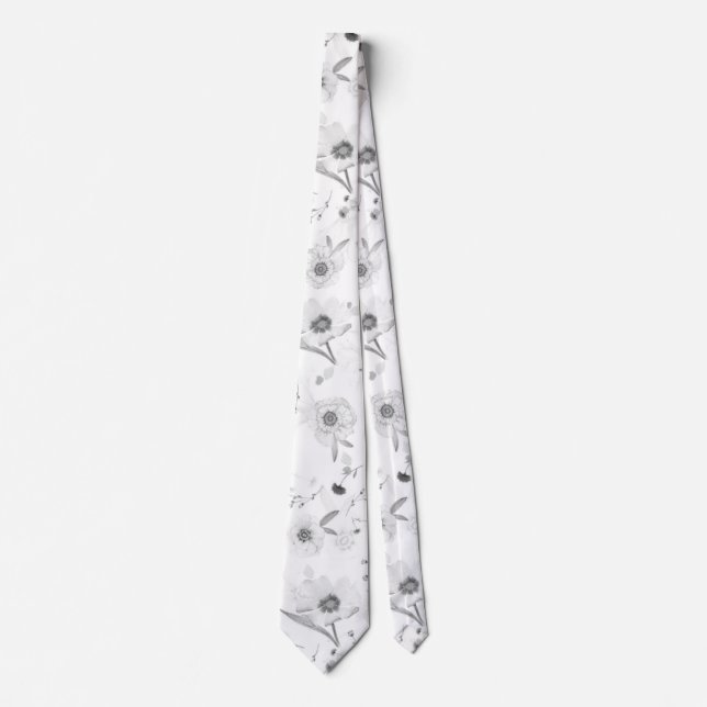 Floral White Neck Tie Krawatte (Vorderseite)