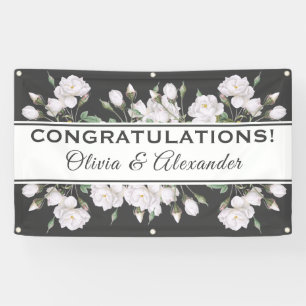 Floral White Roses Elegantes Hochzeitsbanner Banner