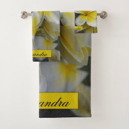 Floral White Yellow Plumeria Fotografie Badhandtuch Set