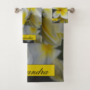Floral White Yellow Plumeria Fotografie Badhandtuch Set