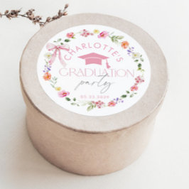 Floral Widflower Pink Bow Graduation party Runder Aufkleber