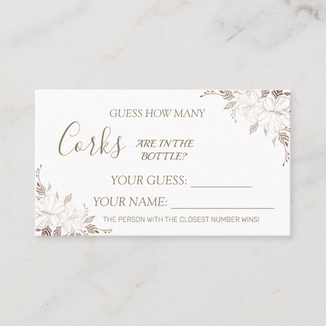 Floral Wie viele Corks Brautparty Kartenspiel Platzkarte (Vorderseite)