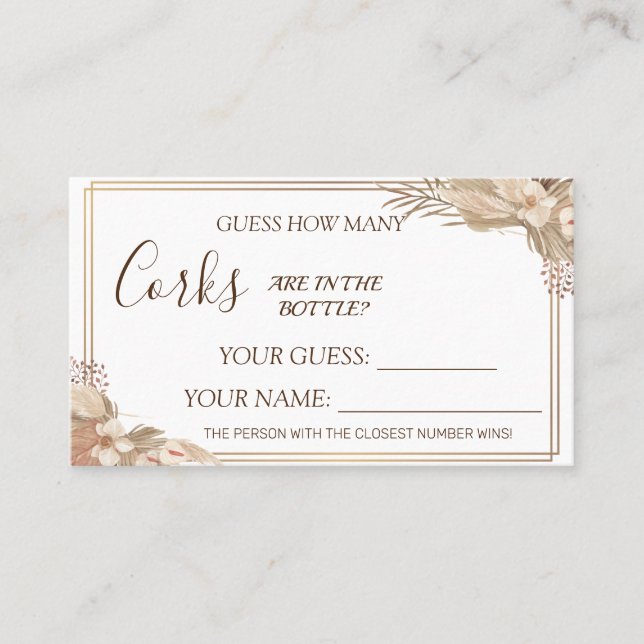 Floral Wie viele Corks Brautparty Kartenspiel Platzkarte (Vorderseite)
