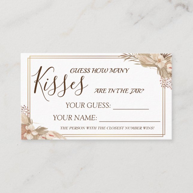 Floral Wie viele Küsse Brautparty Kartenspiel Platzkarte (Vorderseite)