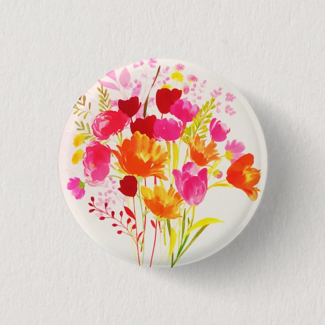Floral Wiese Peach Pink Aquarell Button (Vorderseite)