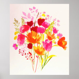 Floral Wiese Peach Pink Aquarell Poster