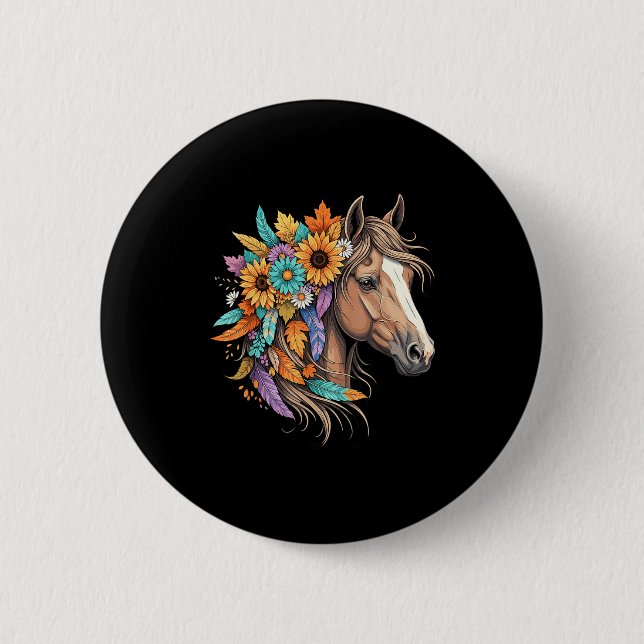 Floral Wild Horse Country Horse Riding Women Girls Button (Vorderseite)