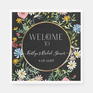 Floral Wildblume Black Boho Begrüßung Brautparty Serviette