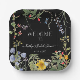 Floral Wildblume Boho Black Welcome Brautparty Pappteller