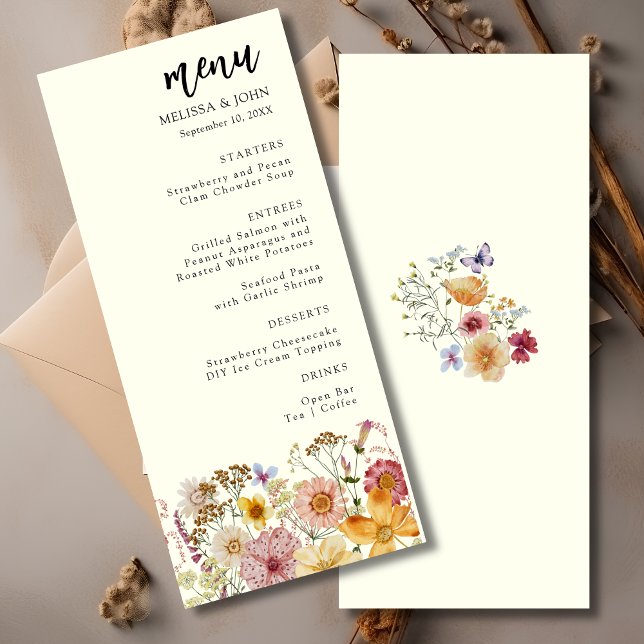 Floral Wildblume Boho Wedding Menu Menükarte (Von Creator hochgeladen)