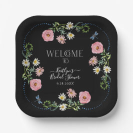 Floral Wildblume Daisy Boho Black Brautparty Pappteller