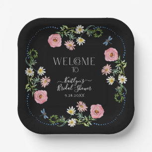 Floral Wildblume Daisy Boho Black Brautparty Pappteller